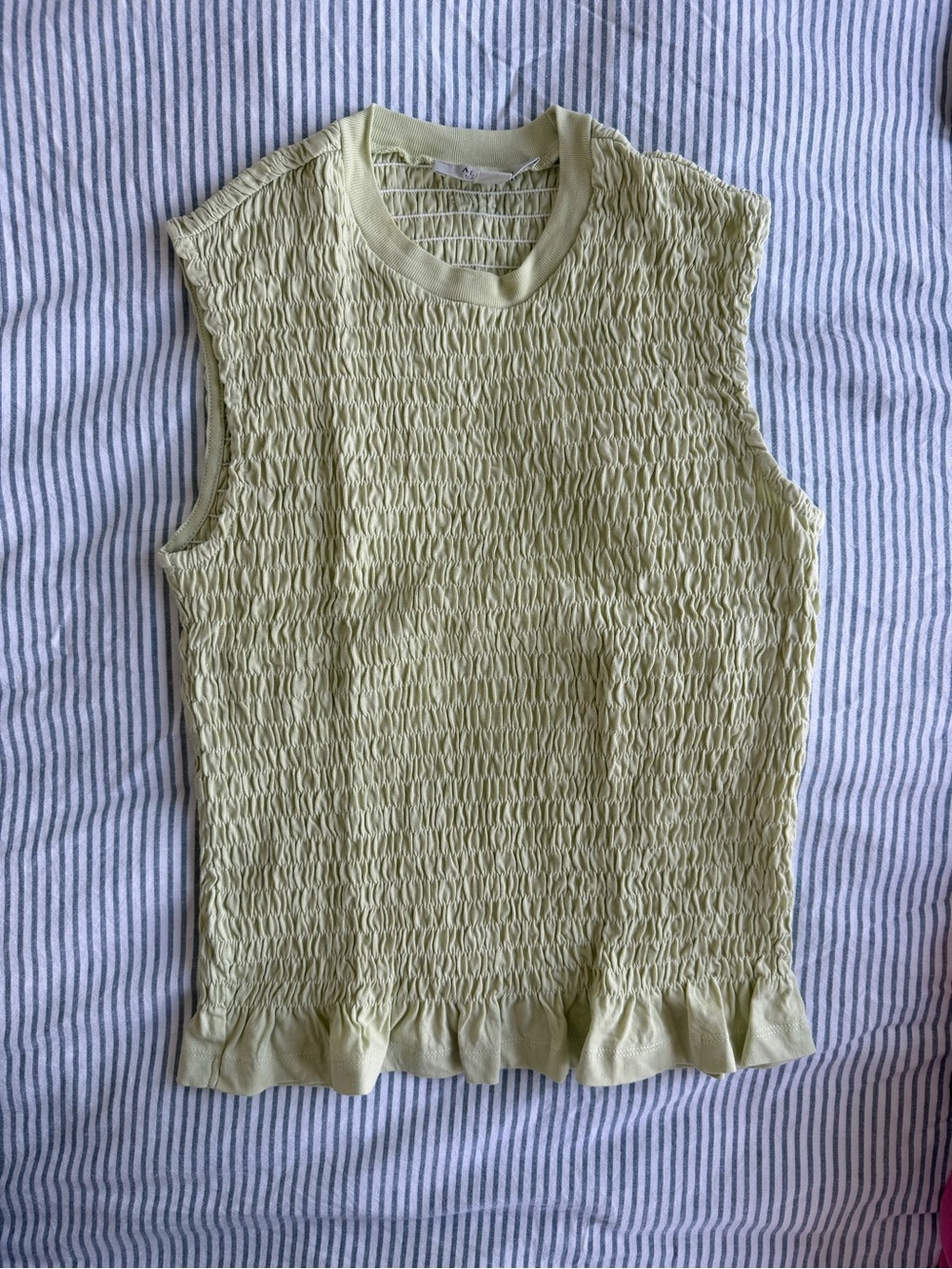 All Saints Light Lime Smocked Ruffle Tank